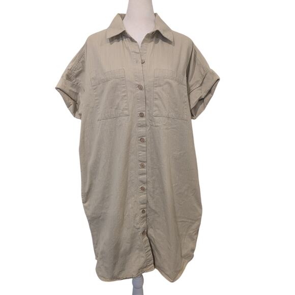 OAT New York Khaki Oversized Button Up Shirt Dress Small - Picture 1 of 7